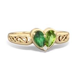 Emerald Filligree 'One Heart' 14K Yellow Gold ring R5070