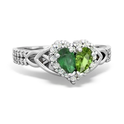 Emerald Celtic Knot Two Hearts As One 14K White Gold ring R2644HRT