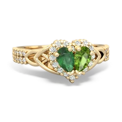 Emerald Celtic Knot Two Hearts As One 14K Yellow Gold ring R2644HRT