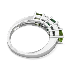 Emerald Three Stone Diamond Cluster 14K White Gold ring R2592