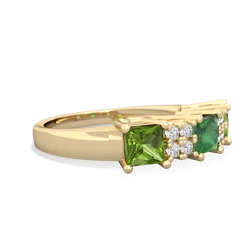 Emerald Three Stone Diamond Cluster 14K Yellow Gold ring R2592