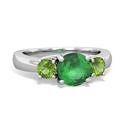 Emerald Three Stone Round Trellis 14K White Gold ring R4018