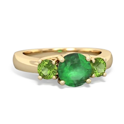 Emerald Three Stone Round Trellis 14K Yellow Gold ring R4018