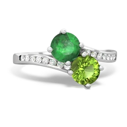 Emerald Channel Set Two Stone 14K White Gold ring R5303