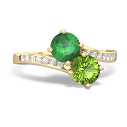 Emerald Channel Set Two Stone 14K Yellow Gold ring R5303