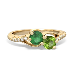 Emerald Infinity Pave Two Stone 14K Yellow Gold ring R5285