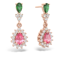 Emerald Halo Pear Dangle 14K Rose Gold earrings E1882