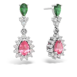 Emerald Halo Pear Dangle 14K White Gold earrings E1882