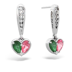 Emerald Filligree Heart 14K White Gold earrings E5070