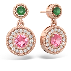 Emerald Halo Dangle 14K Rose Gold earrings E5319