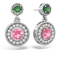 Emerald Halo Dangle 14K White Gold earrings E5319