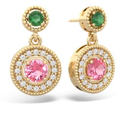 Emerald Halo Dangle 14K Yellow Gold earrings E5319