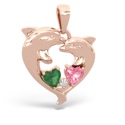 Emerald Dolphin Heart 14K Rose Gold pendant P5820