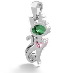 Emerald Kitten 14K White Gold pendant P5780