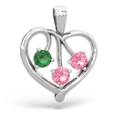 Emerald Glowing Heart 14K White Gold pendant P2233