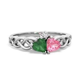 Emerald Heart To Heart Braid 14K White Gold ring R5870