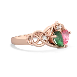 Emerald 'One Heart' Celtic Knot Claddagh 14K Rose Gold ring R5322