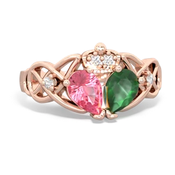 Emerald 'One Heart' Celtic Knot Claddagh 14K Rose Gold ring R5322