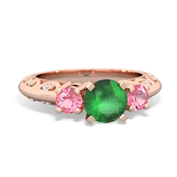 Emerald Art Deco Eternal Embrace Engagement 14K Rose Gold ring C2003