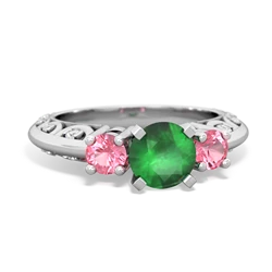 Emerald Art Deco Eternal Embrace Engagement 14K White Gold ring C2003