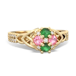 Emerald Celtic Knot Cluster Engagement 14K Yellow Gold ring R26443RD