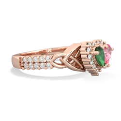 Emerald Celtic Knot Two Hearts As One 14K Rose Gold ring R2644HRT