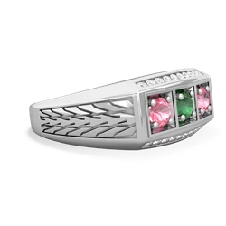 Emerald Three Stone Tire Tread Men's 14K White Gold ring R0520