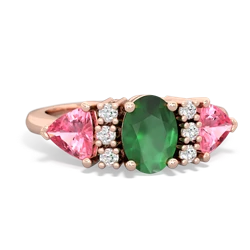 Emerald Antique Style Three Stone 14K Rose Gold ring R2186