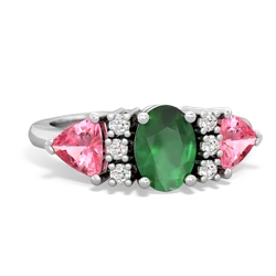 Emerald Antique Style Three Stone 14K White Gold ring R2186