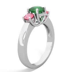 Emerald Three Stone Round Trellis 14K White Gold ring R4018