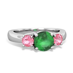 Emerald Three Stone Round Trellis 14K White Gold ring R4018