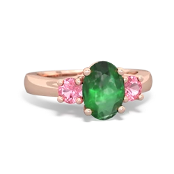 Emerald Three Stone Oval Trellis 14K Rose Gold ring R4024