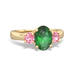 Emerald Three Stone Oval Trellis 14K Yellow Gold ring R4024