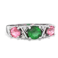 Emerald Hugs And Kisses 14K White Gold ring R5016