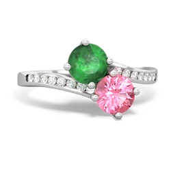 Emerald Channel Set Two Stone 14K White Gold ring R5303