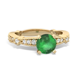 Thumbnail for Emerald Milgrain Antique Style 14K Yellow Gold ring R26296RD - top view