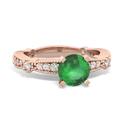 Emerald Sparkling Tiara 6Mm Round 14K Rose Gold ring R26296RD