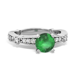 Emerald Sparkling Tiara 6Mm Round 14K White Gold ring R26296RD