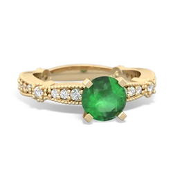 Emerald Sparkling Tiara 6Mm Round 14K Yellow Gold ring R26296RD