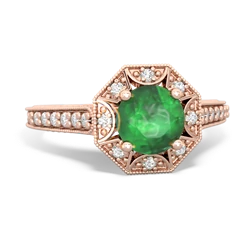 Emerald Art-Deco Starburst 14K Rose Gold ring R5520