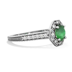 Emerald Art-Deco Starburst 14K White Gold ring R5520