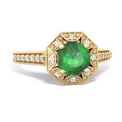 Emerald Art-Deco Starburst 14K Yellow Gold ring R5520