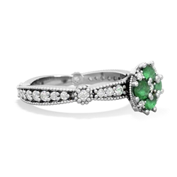 Emerald Milgrain Antique Style 14K White Gold ring R26293RD