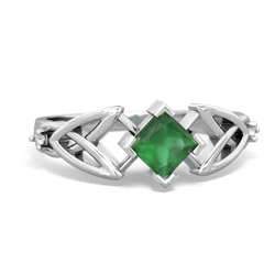 Emerald Celtic Knot Princess 14K White Gold ring R3349