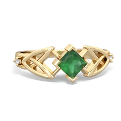 Emerald Celtic Knot Princess 14K Yellow Gold ring R3349