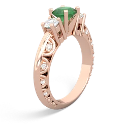 Emerald Art Deco Diamond 6Mm Round Engagment 14K Rose Gold ring R2003