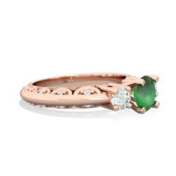 Emerald Art Deco Diamond 6Mm Round Engagment 14K Rose Gold ring R2003