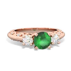 Emerald Art Deco Diamond 6Mm Round Engagment 14K Rose Gold ring R2003