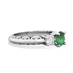 Emerald Art Deco Diamond 6Mm Round Engagment 14K White Gold ring R2003