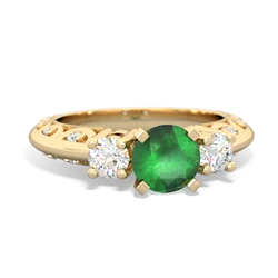 Emerald Art Deco Diamond 6Mm Round Engagment 14K Yellow Gold ring R2003